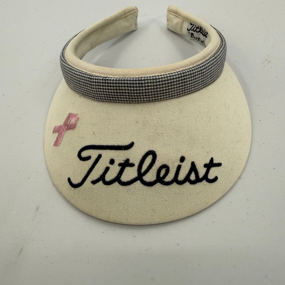 Titleist Golf Visor Women White Pink Ribbon Awareness Houndstooth Trim